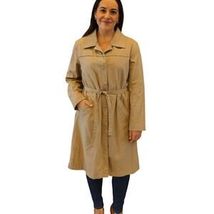 London fog vintage sherpa lined sz 14 bleted trench coat midi khaki neutral EUC